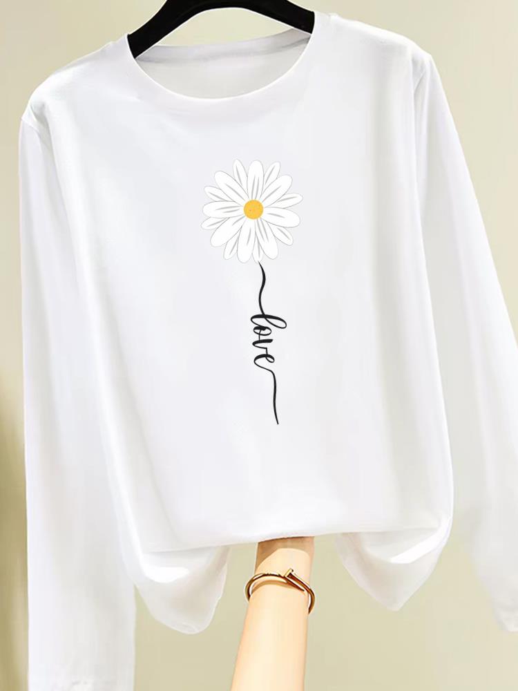 (Asian Size) Sweet Beach Trend Cute Print T Shirt Women Clothing Tee Autumn Winter Spring Casual Fashion Top O-neck Graphic Long Sleeve T-shirts