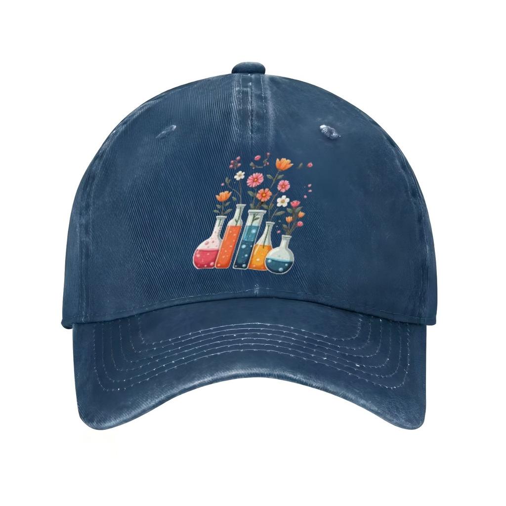 Science Lab Beakers Flowers Baseball Cap Cotton Adjustable Unisex Casual Sports Hat