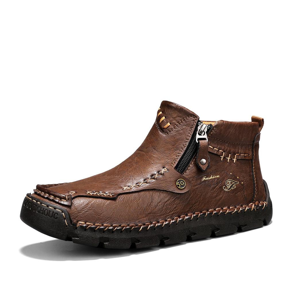 Men's Martin Boots Autumn and Winter Large Size Men's Short Boots Casual Fashion Hand Sewn Fleece Tooling Boots