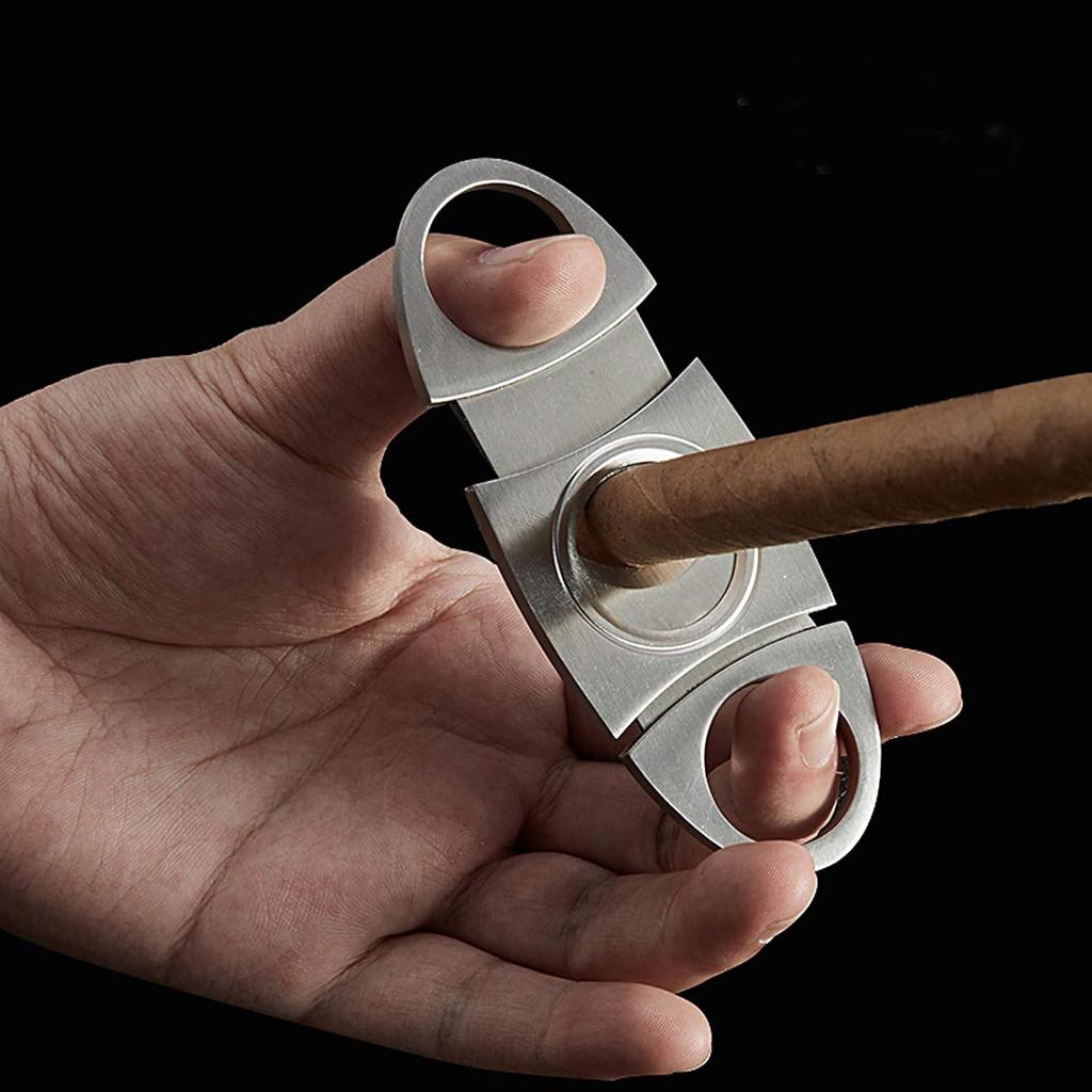 Portable Double-Edged Stainless Steel Cigar Cutter with Large Caliber and Extendable, Sharp Blades