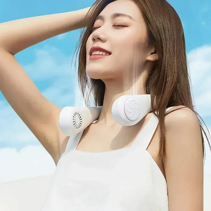 USB cooling and charging lazy fan, portable air conditioner, outdoor portable electric fan, silent bladeless neck-hanging fan