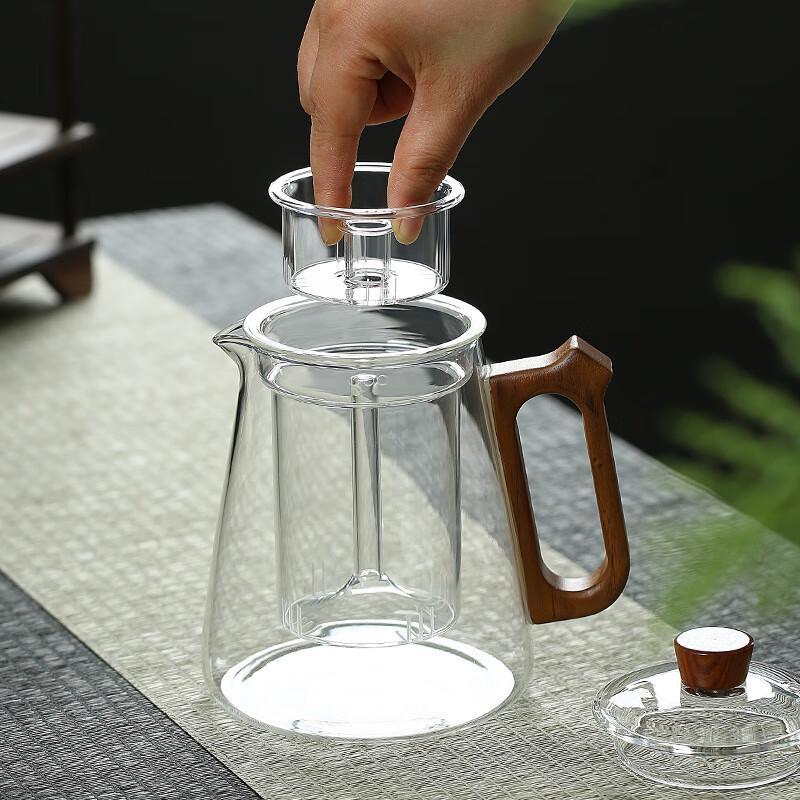 Heat-Resistant Glass Teapot with Wooden Handle
