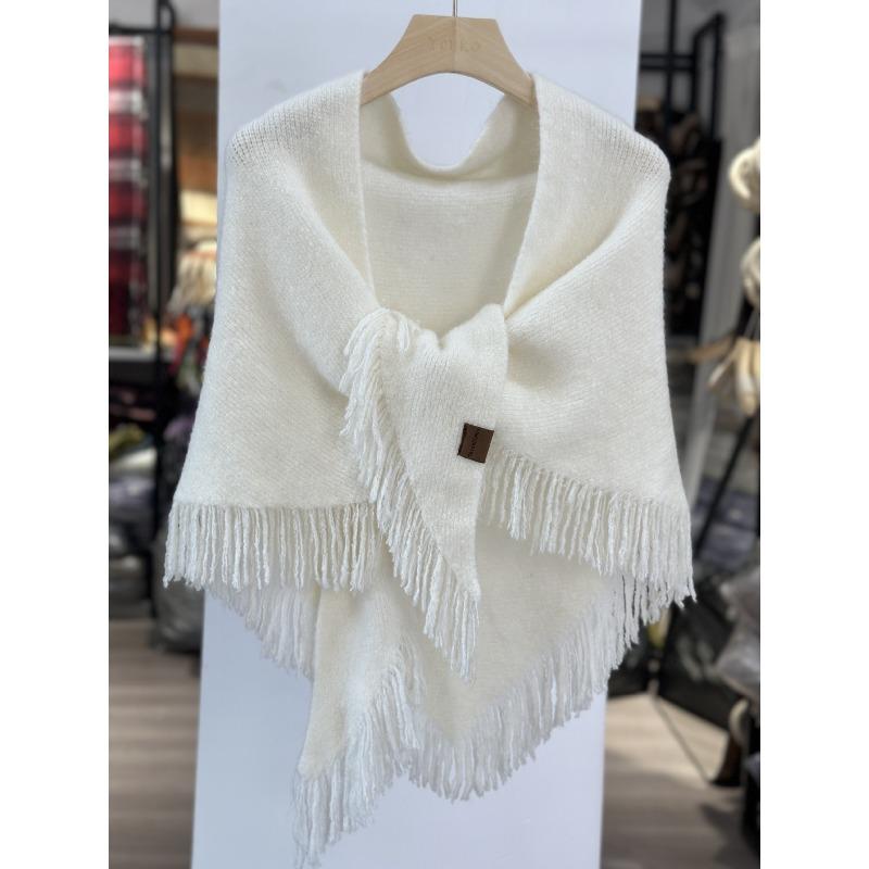 Autumn and Winter High-end Korean Versatile Fringes Thickened and Warm with Triangle Scarves, Knitted Wool Scarves, Shawls