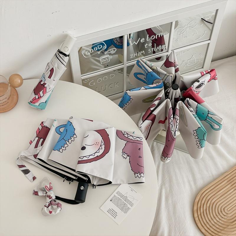 Bubble Mate Labubu Vinyl Sunshade Sunscreen Rain and Sunny Dual-purpose Folding Household Umbrella