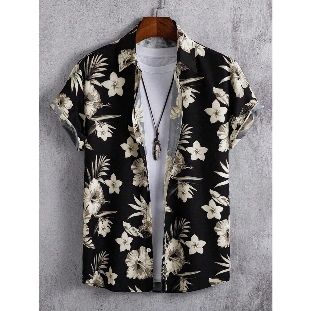 Hawaiian Style Fresh Coconut Print Men's Short-sleeved Fashion Shirt Men's Summer Outdoor Vacation Fashion Short-sleeved Shirt