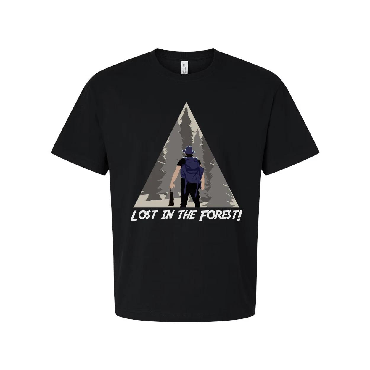 

Lost In The Forest Hiking Graphic Tee With Woodland Triangle Illustration For Ou L