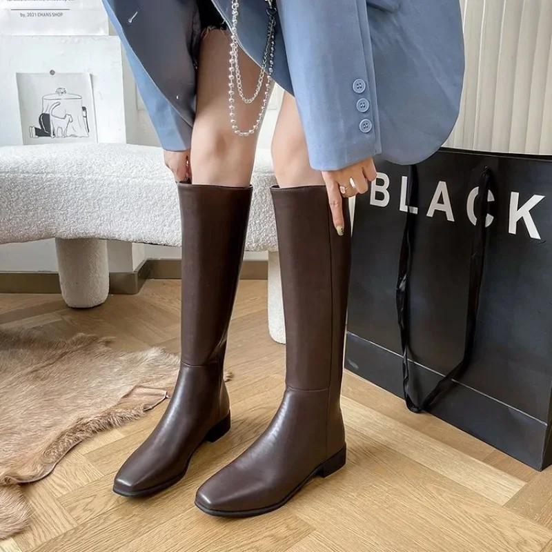 New Winter Knee High Boots Women Shoes Genuine Leather Black Western Tall Long Chelsea Boots Female  Trends Shoes