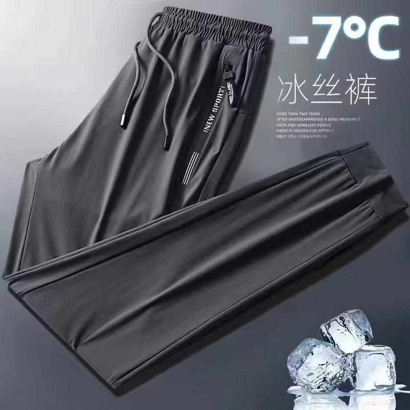 Ice Silk Trousers Summer New Thin Elastic Loose Straight Large Size Zipper Sports and Leisure Versatile