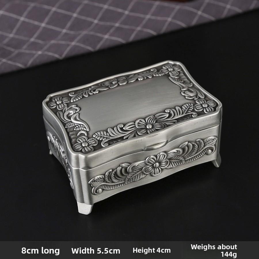 Retro Metal Jewelry Box With Flower Pattern For Gift Giving And Desk Decor
