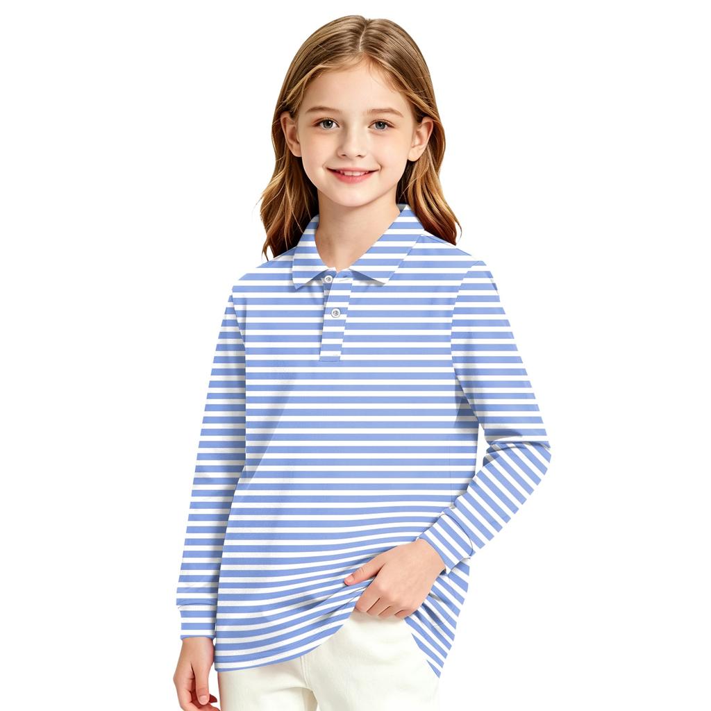 Girls Long Sleeve Striped Print School Uniform Top Casual Blouse for Everyday Wear