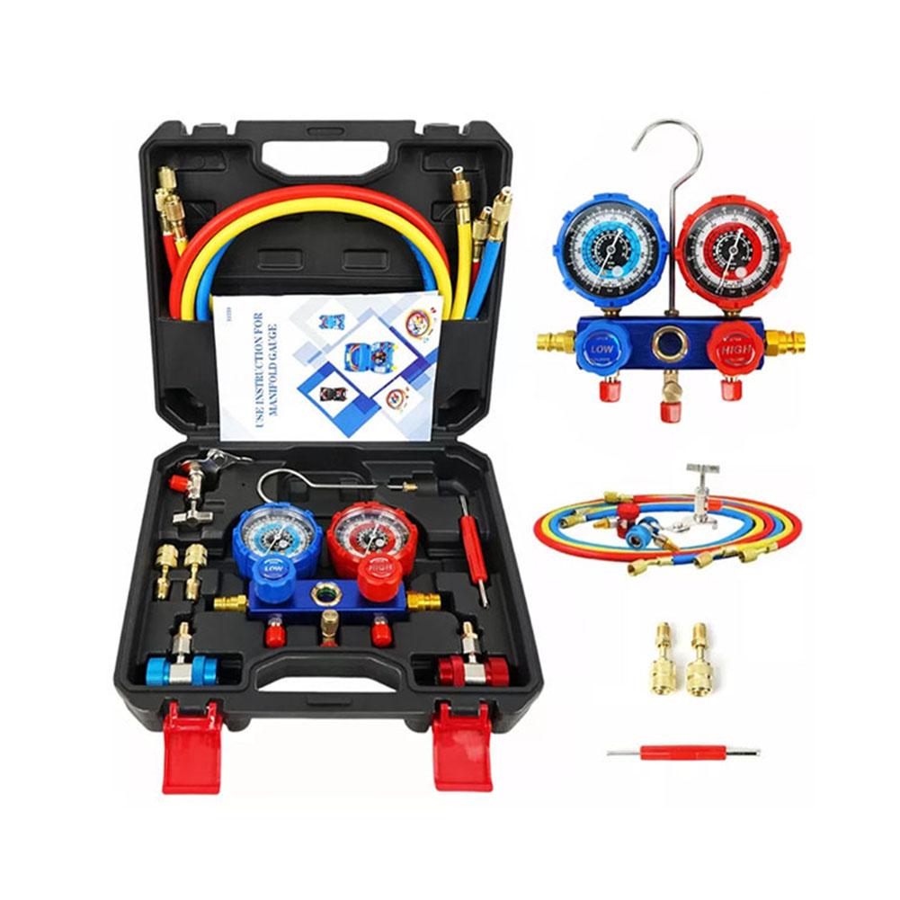 NEW Car Air Conditioning Pressure Manifold Gauge Hose Kit,R22 R-410A R-134a R-404A Refrigerant Pressure GaugeSet WithStorage Box
