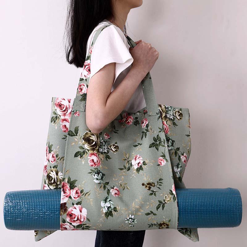 Multifunction Canvas Yoga Bag, Gym Mat Bag,Big Capacity Yoga Backpack, Pilates Mat Storage Bag, Mat Carriers (Mat Not including)