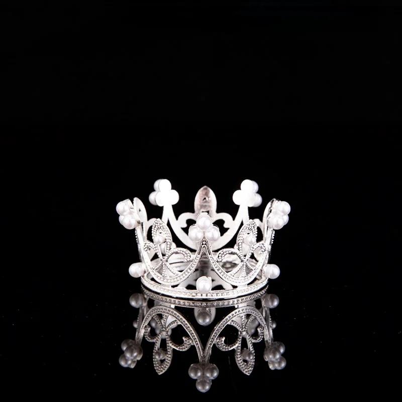 Creative Mini Crown Cake Topper With Metal Pearl Crystal Design For Wedding Engagement Party Decor Kids Birthday Cake Decoration