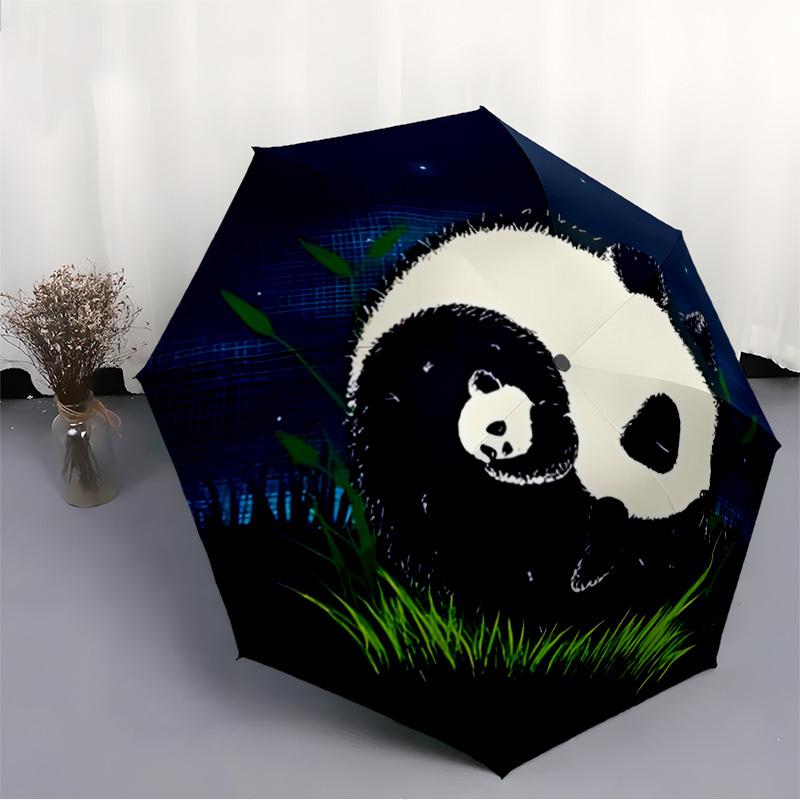 1pc Panda Night Auto Open/close, All-Season Portable Folding Umbrella for Women & Men, Travel, Everyday, Formal Events -06156
