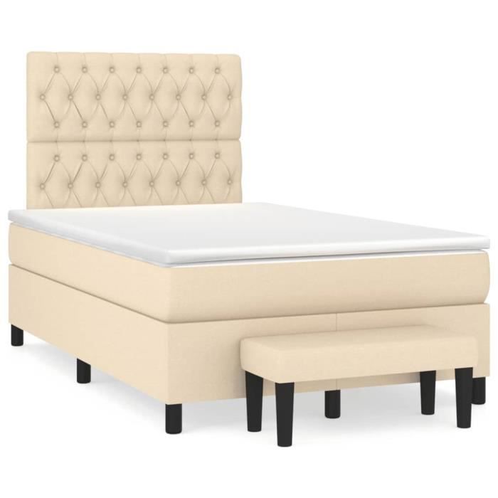 3136826 vidaXL Lit à sommier tapissier avec matelas Crème 120x200 cm Tissu
