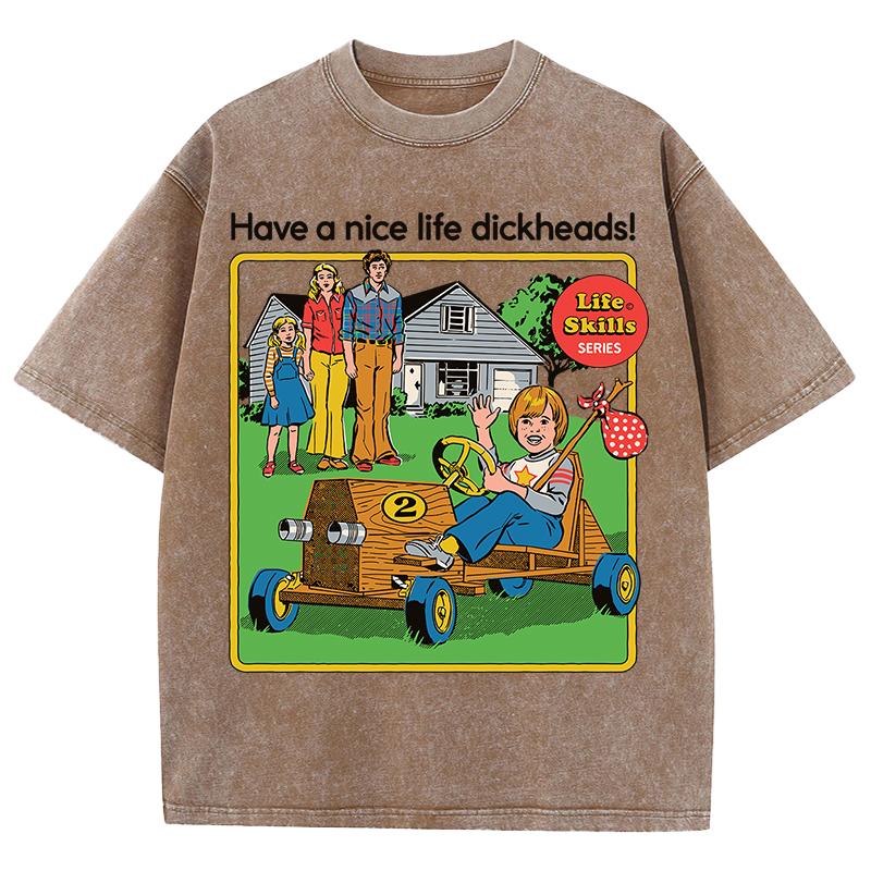 Life Skills Series Printing Washed Tee Shirt Mans Summer Crewneck Clothes Soft Cotton Short Sleeve Casual T-Shirts