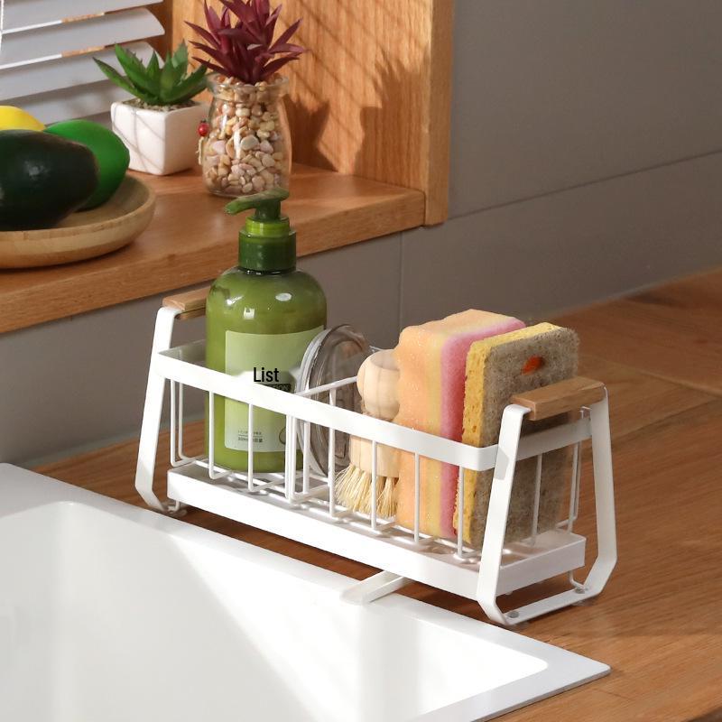Countertop Kitchen Dish Rack with Sponge, Soap, and Brush Storage