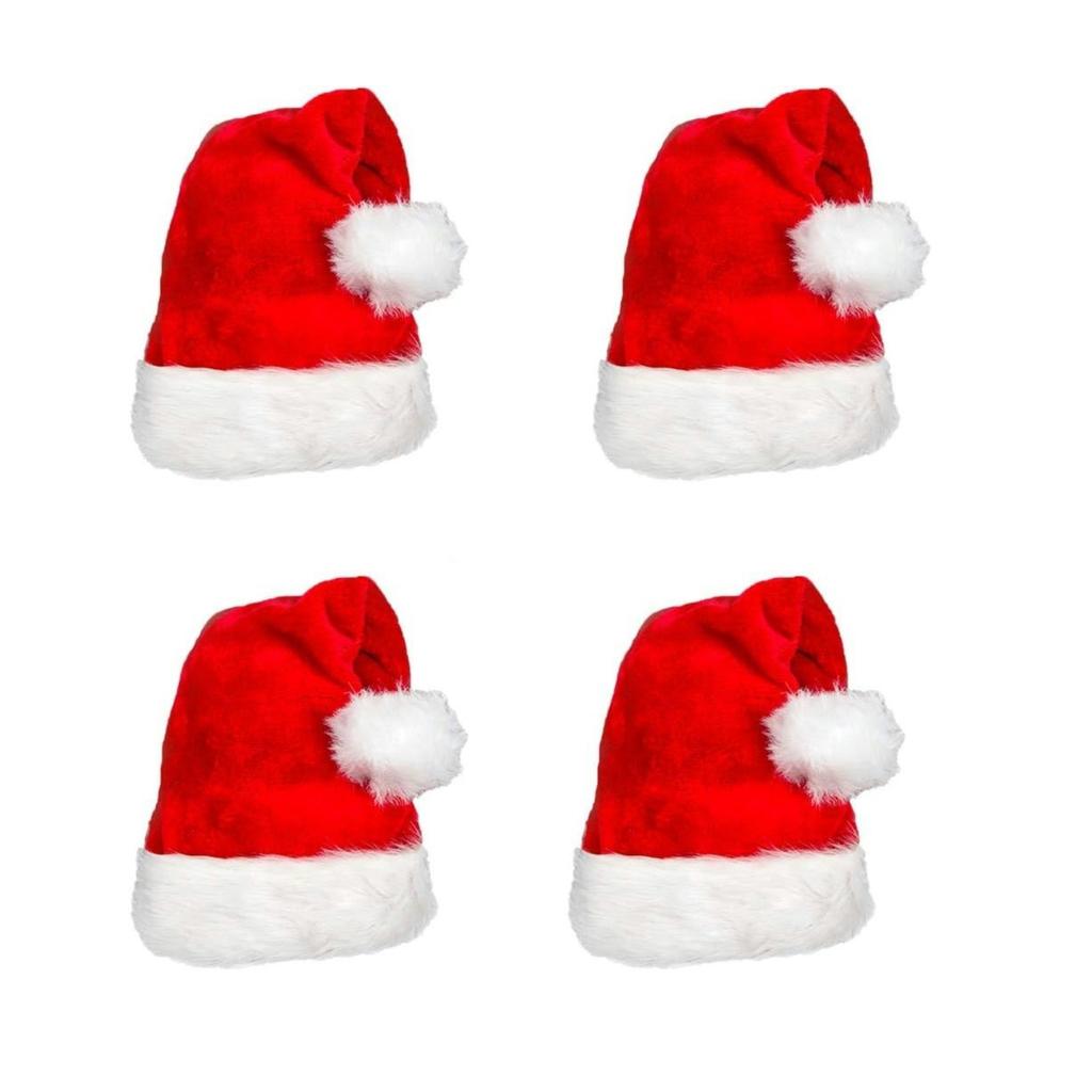 Fluffy Red Santa Hats Set with Plush Brim and Liner for Adults Men Women Christmas New Year Party Supplies and Gifts Xmas Hats