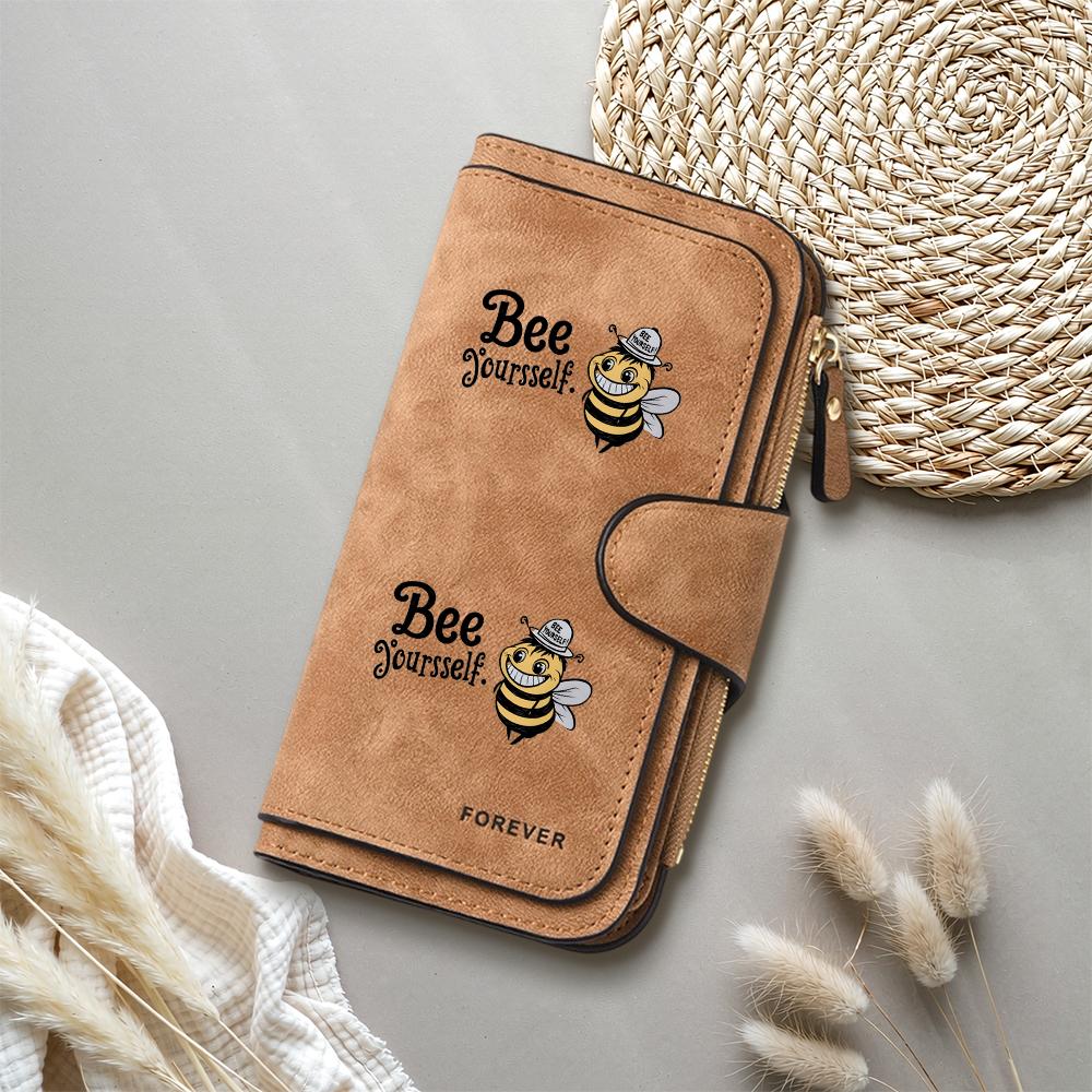 Cute Bee Pattern Long Wallet for Women Fashion Faux Leather Multi Card Holder Purse 