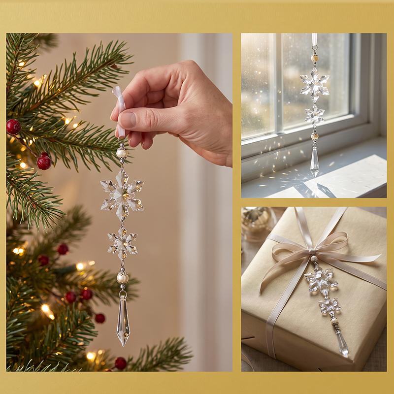 1PC Snowflake Pendants New Year Ice Crystal Shape Home Decor Tree Decoration Christmas Transparent Xmas Gifts Hanging Drop Party
