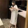 Pure cotton round neck short-sleeved t-shirt skirt children's Korean version loose large size medium and long dress knee-length dress summer tide