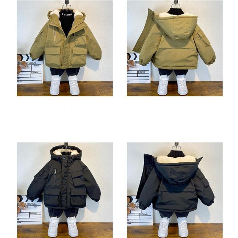 Winter Kinderkleidung Warm halten Baumwolle Verdicken Mäntel Jungen Plüsch Warme Jacke Mit Kapuze Kinder Reißverschluss Mit Kapuze Lässige Oberbekleidung Plus Samtjacken