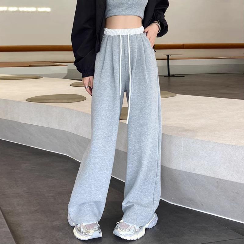 Black Sweatpants Women's Spring and Autumn New High-waisted Loose Casual Sweatpants Drape Straight Wide-leg Pants