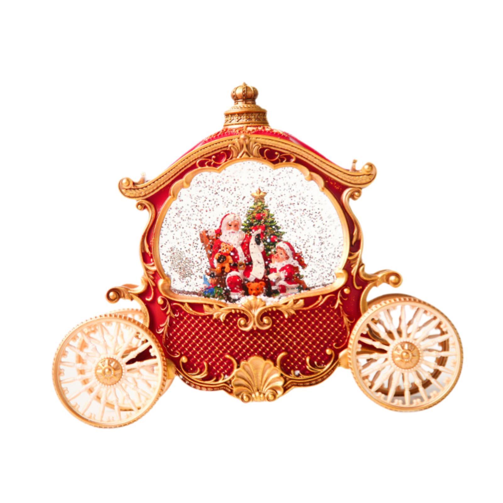 

Plastic Christmas Snow Globe Elderly Carriage Musical Ornament for Winter Decoration Christmas Table Centerpiece and Gifts червоний