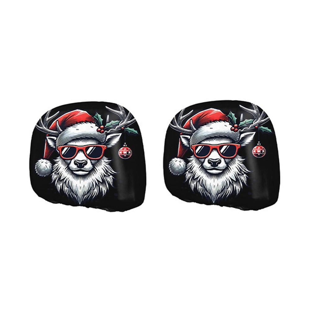 2PCS Santa Claus Print Car Seat Headrest Cover Auto Headrest Cover Set Car Interior Decoration