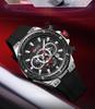 OFNS Men's Multifunctional Waterproof Quartz Watch with Calendar and Six-Hand Chronograph, Silicone Strap.
