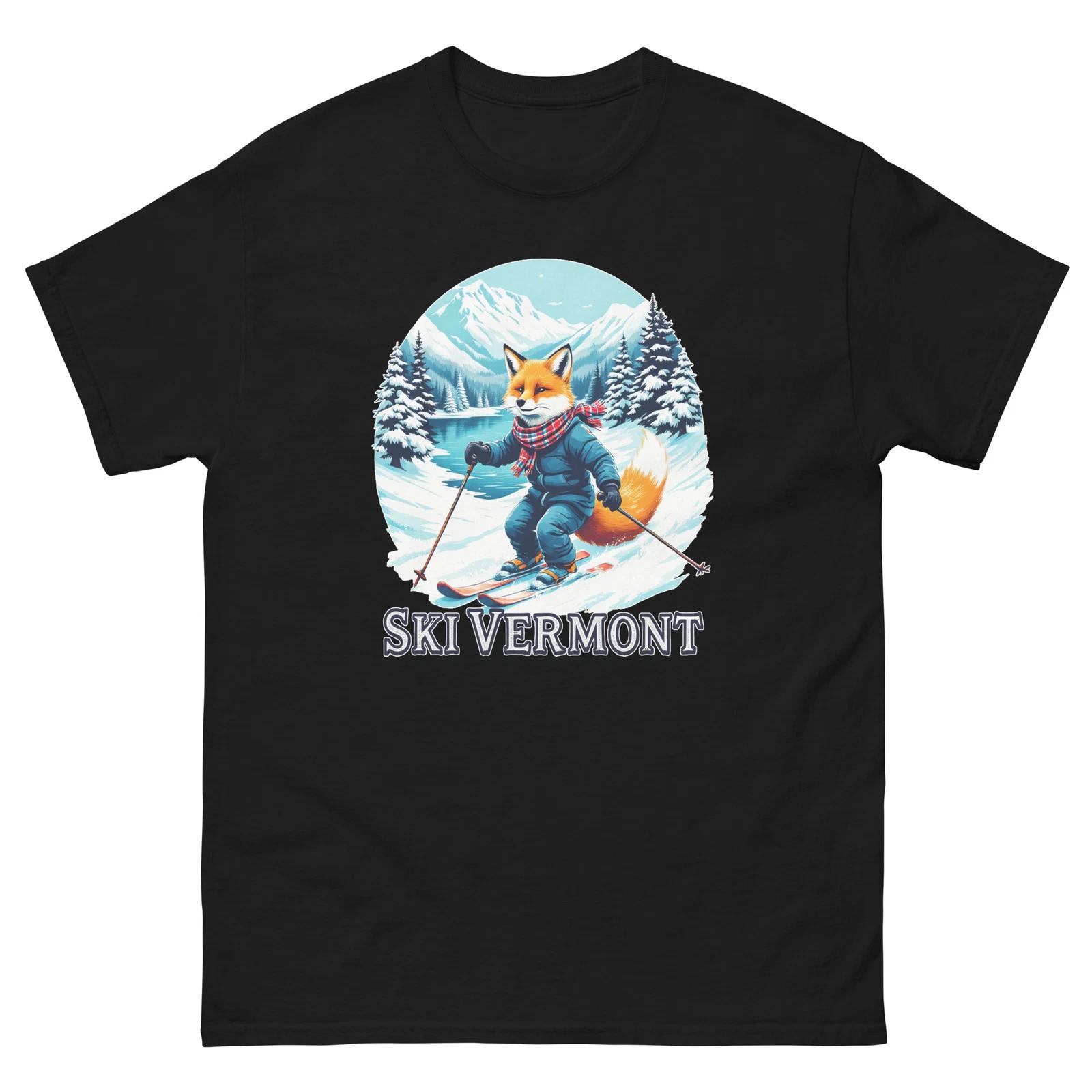 Ski Vermont Fox Skiing Skier Animal T-Shirt 3XL