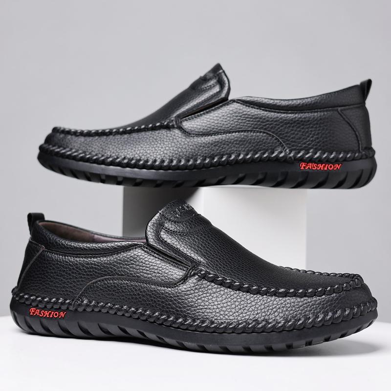 Fashion Men's Genuine Leather Casual Shoes Hollow Breathable Flat Shoes Men's Fashion Office Business Shoes Handmade Soft Sole Shoes