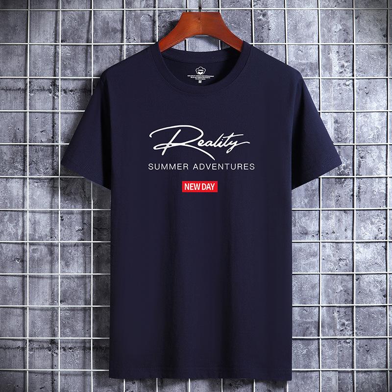 Lucky Black Cat 10 kleuren puur katoenen T-shirt met korte mouwen voor heren, casual ronde hals, los T-shirt, groot formaat S-6XL M marineblauwe kleur