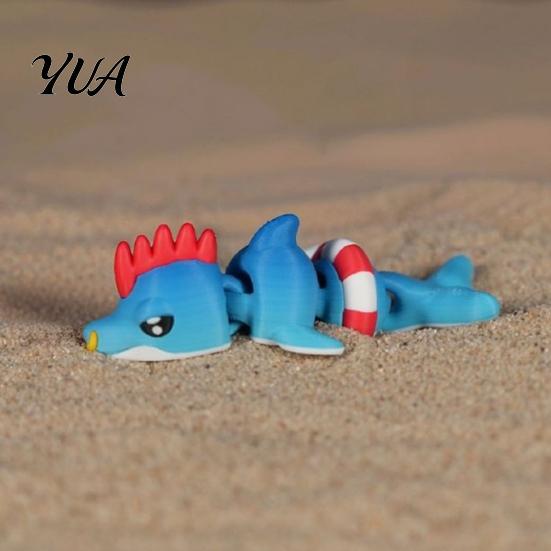 Marine Animal Toy 3D Printed Articulated Dolphin Figurine, Swim Ring Fidget Toy, Sea Flexible Joints Decor for Backpack Handbag Purse Charm