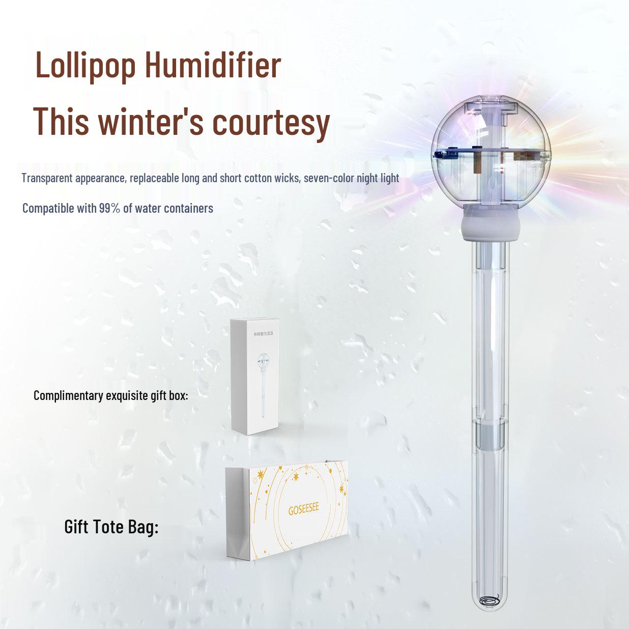 GOSEESEE All-Transparent Lollipop Humidifier with Seven-Color Night Light 0.5-1L пластика