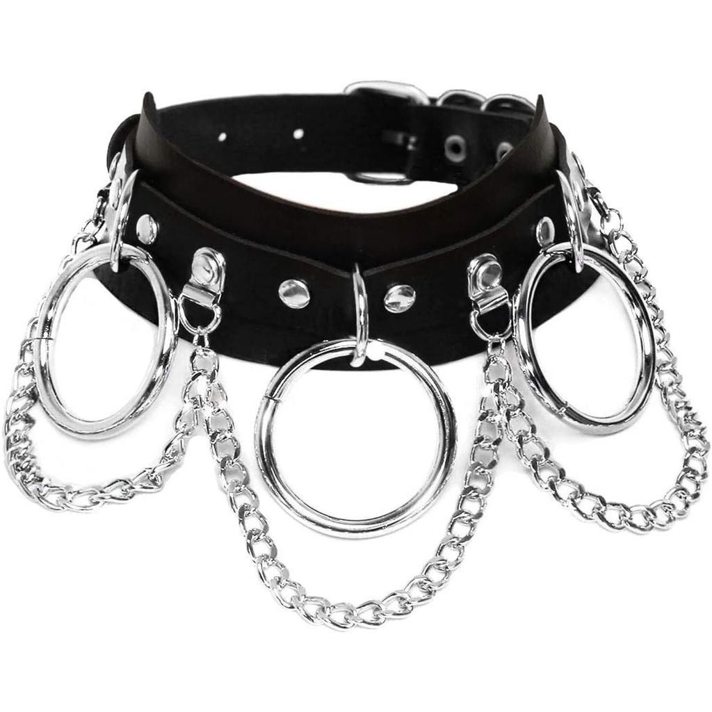 Cool Punk Gothic Collar for Women and Men Black PU Leather Vingate Necklace Adjustable
