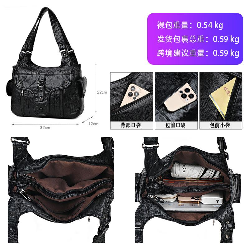 Washed leather small bag women's new fashionable large-capacity rivet soft leather mother bag casual versatile single shoulder oblique span bag
