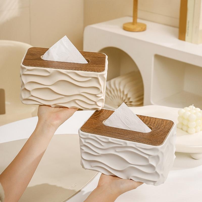 Artistic Ripples Effects Tissue Dispenser With Combination Of Wood And Plastic Materials Tissue Holder For Daily Use