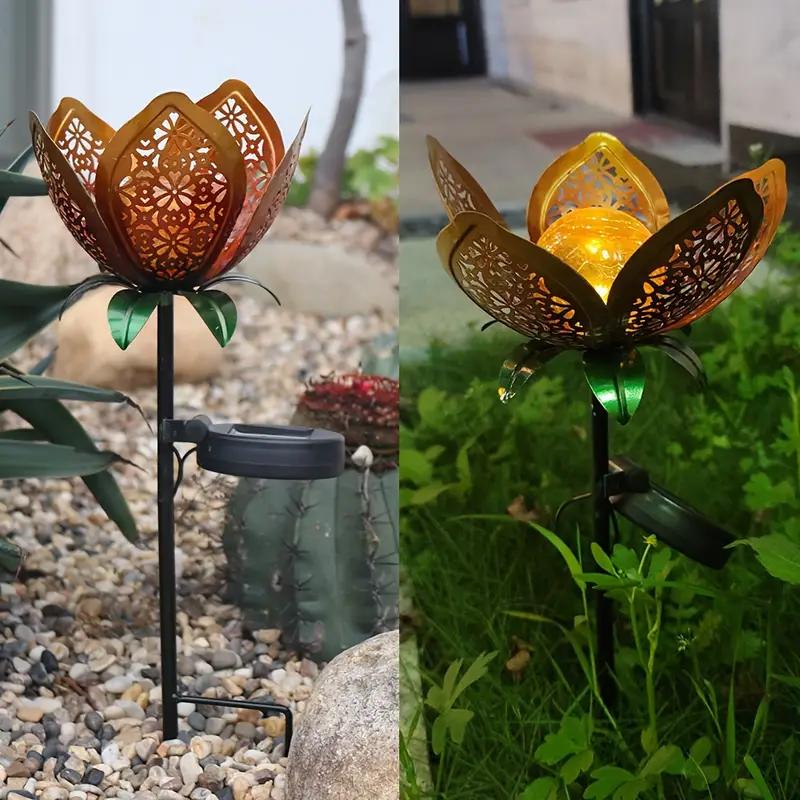 1 Piece Solar Metal Lotus Garden Light, Hollow Iron Petal Design, Charming Courtyard Decoration Party Decoration Supplies