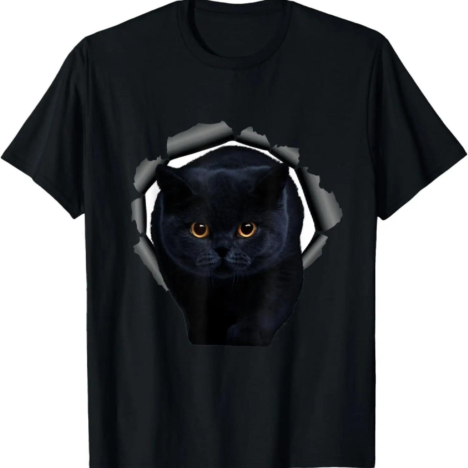 Черная кошка Рваная ткань Милая черная кошка Треснувшая стена Футболка XXXXXL чёрный