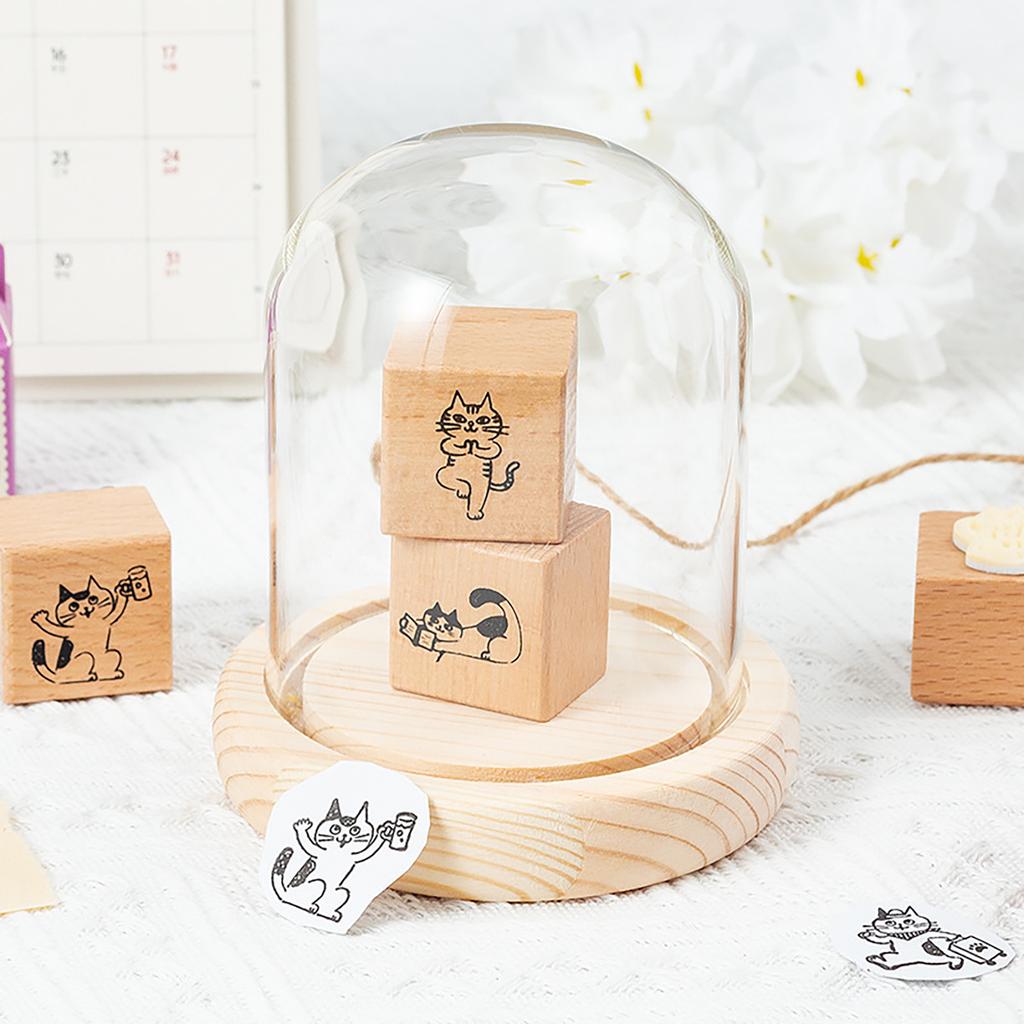 Cats Series Stamp Wood Rubber Stamp Retro Decorative Stamp Animal Pattern Stamp for Journaling Craft Scrapbooking