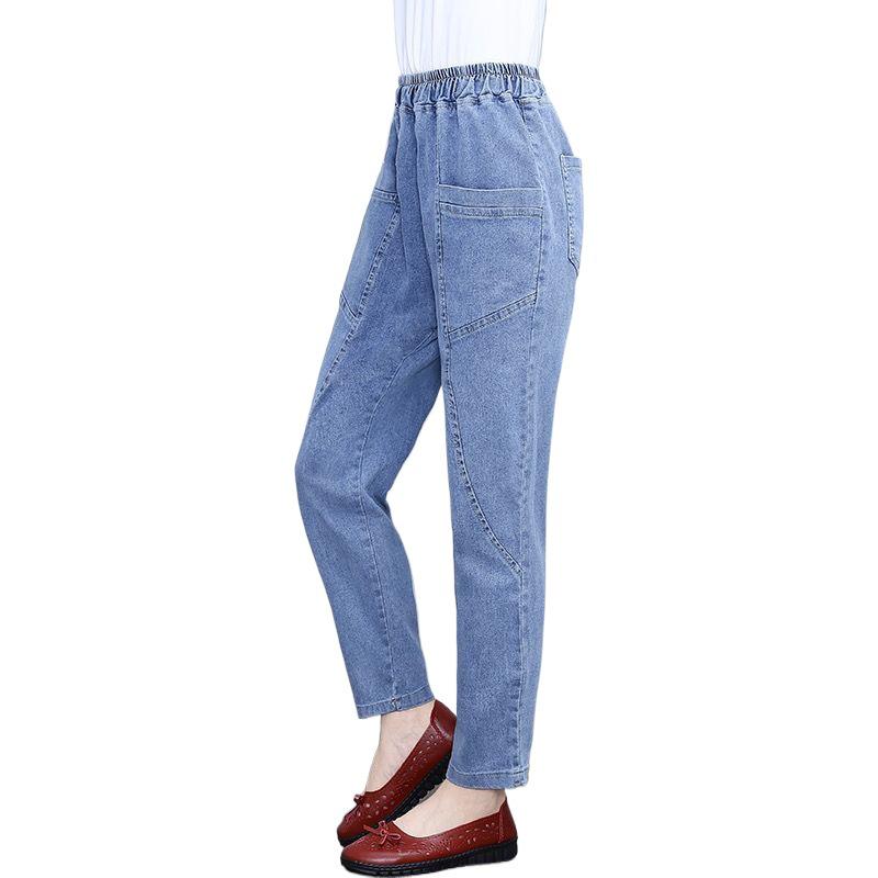 2026 New Women's High Waist Mom Jeans - Spring/Summer Slimming Harem Carrot Pants for Middle-Aged - Cropped Straight Leg