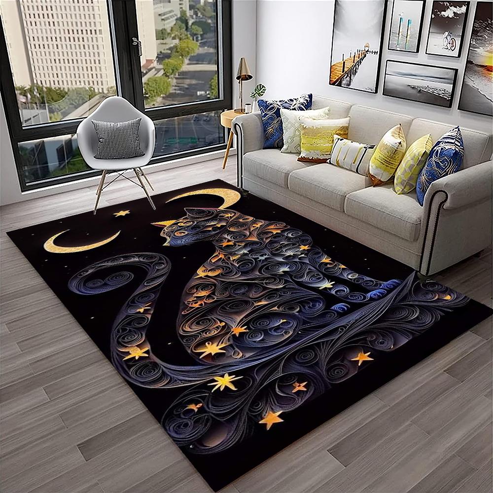 Cute Cat Flower Pastoral Cartoon Carpet Rug for Home Living Room Bedroom Sofa Doormat Decor,Kid Play Area Rug Non-slip Floor Mat