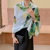 Simple gradient colour ginkgo leaves long silk scarf Elegant temperament ladies decorative sun shading shawl
