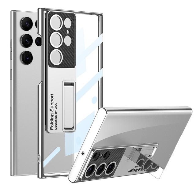 High Grade For Samsung Galaxy S23 Ultra Case Plating Hard Bracket Transparent Back Cover