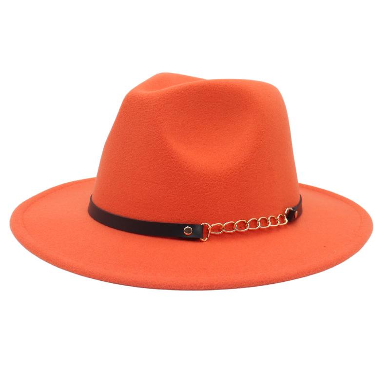 New Shanghai Gentleman Felt Hat, Belt, Iron Chain,Foreign Trade Top Hat, Light-Bottomed Fedora, Large Brim Hat