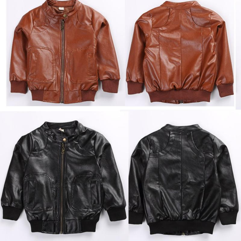 Abbigliamento per bambini Giacca in pelle per bambini Giacca da motociclista con colletto alla coreana per ragazzi primavera autunno