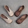 Johnature Retro-Echtleder, ausgehöhlt, atmungsaktiv, flache Schuhe, runde Zehen, lässige Damen-Slip-on-Schuhe