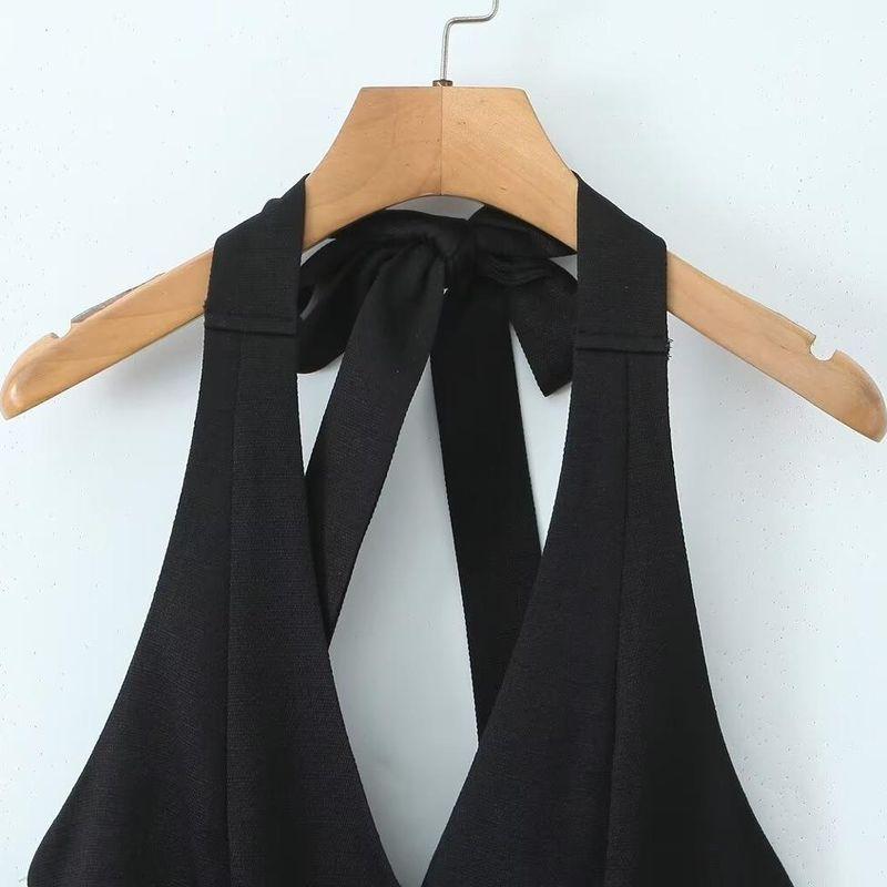 Kaslead New Arrival Women's Clothing Fashion Style Minimalist French Elegant Retro Young Adult Halterneck V-neck Dress