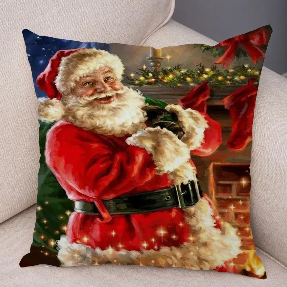 1 bucată față de pernă decorativă pentru petrecerea de Crăciun, față de pernă imprimată cu Moș Crăciun, decorare casă cameră canapea, cadou de Crăciun